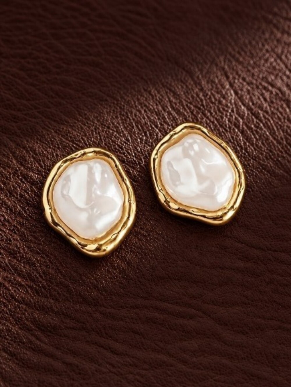 Gold Baroque Pearl Sculpted Stud Earrings